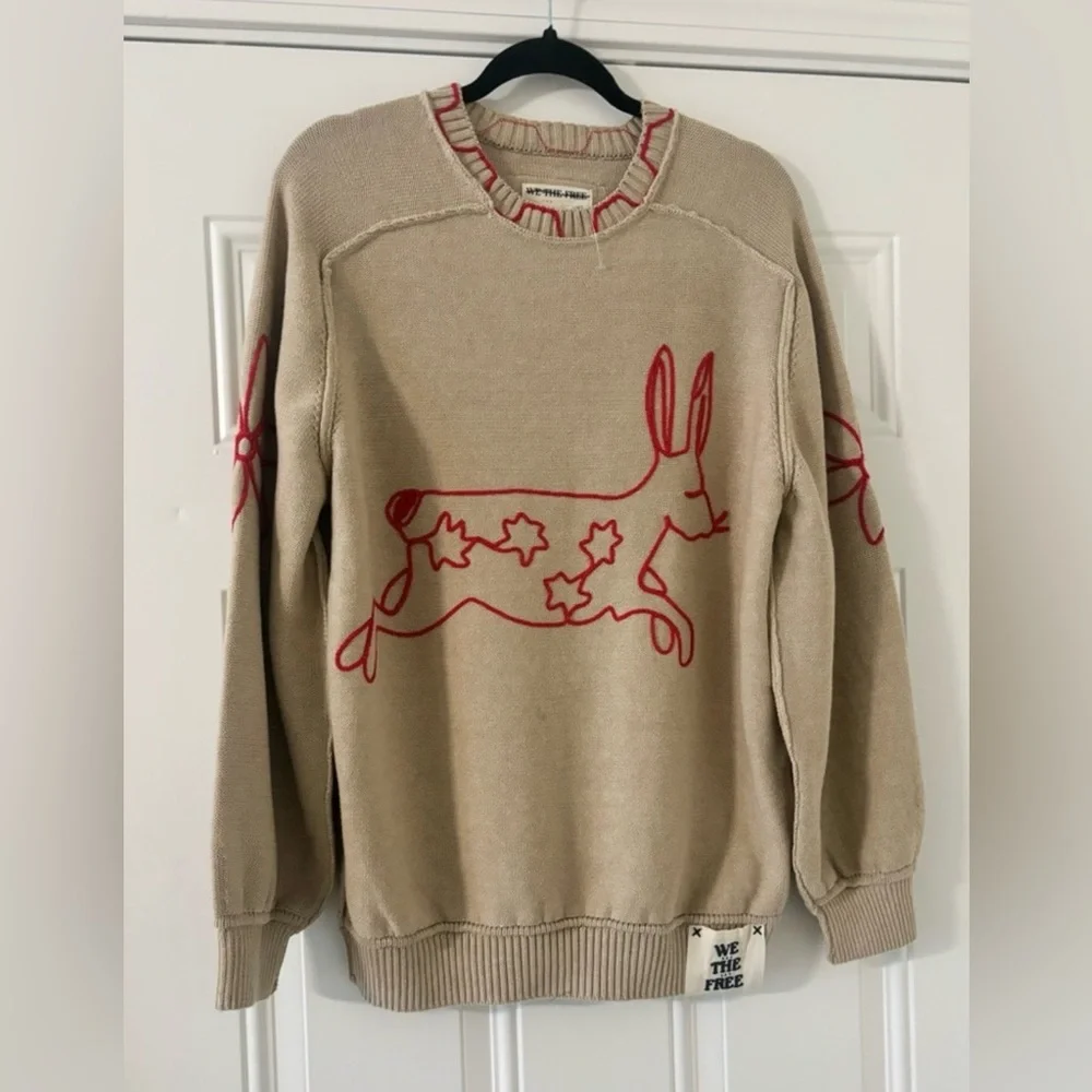 Free People We The Free Graphic Crewneck Sweater Embroidered Bunny Size … - Picture 14 of 15
